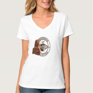 T-shirt Chemise V-Neck "Propulsée Par Le Café" pour Femmes