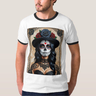 T-shirt Chemise vintage gothique Rose crâne de sucre