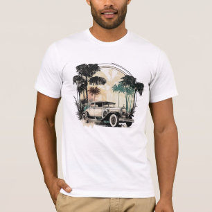 T-shirt Chemise Vintage Voiture Classique Palmiers Tropica