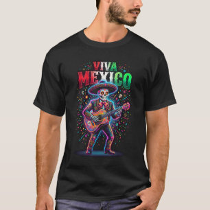 T-shirt Chemise Viva Mexico Mariachi, Guitare de squelette
