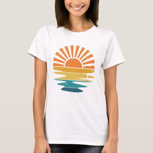 T-shirt Chemise Wavy Retro Sunset Rays, Coucher de soleil  (Devant)
