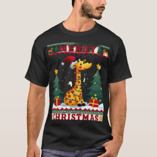 T-shirt Chemises de Noël laides de girafe Chapeau de Santa