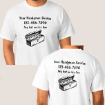 T-shirt Chemises de travail simples pour homme à main doub<br><div class="desc">Chemises de travail simples handyman avec boîte à outils graphique et texte que vous pouvez remplacer par vos propres informations de contact. Portez-les ou donnez-les aux employés pour faire de la publicité à votre entreprise partout où elle est portée. Conçu comme une chemise ou un tee - shirt uniforme pour...</div>