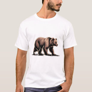 T-shirt Chemises d'illustration de l'ours brun marchant