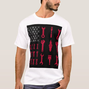T-shirt Chemises drôles de mécanicien - drapeau américa