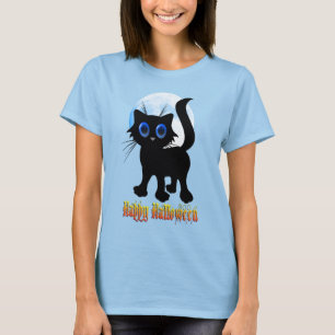 T-shirt Chemises noires heureuses de chaton de Halloween