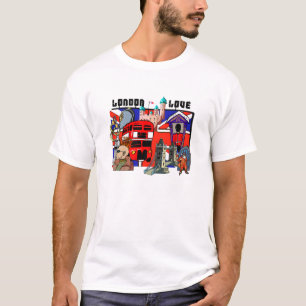 T-shirt Chemises rouges d'Union Jack d'autobus d'amour de