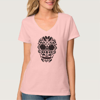 T-shirt Chemisette femme Crâne mexicain avec des roses