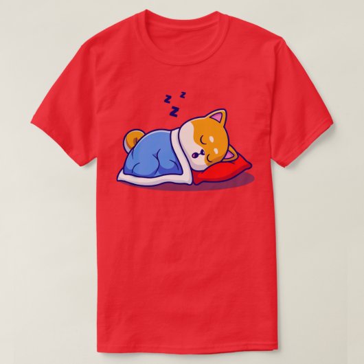 T-shirt Cher Chien Shiba Inu Dormir Avec Coussin Et Blanke (Design devant)