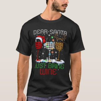 T-shirt Cher Père Noël Apportez Juste Du Vin Plaid Léopard