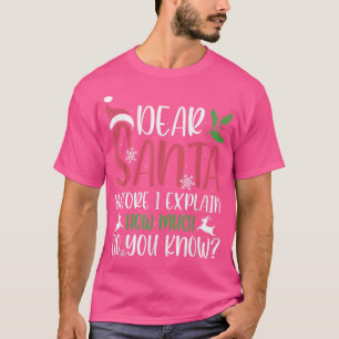 T-shirt Cher Père Noël avant d'expliquer Funny Christmas M