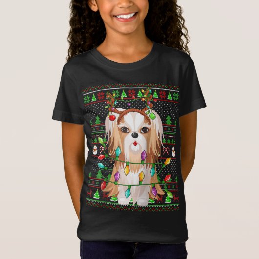 T-Shirt Cher style Xmas moche lumières Shih Tzu Chien Chri (Devant)