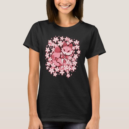 T-shirt Cherry Blossom Fox Cute Pink Fox (Devant)