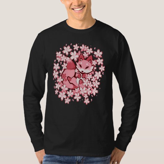 T-shirt Cherry Blossom Fox Cute Pink Fox (Devant)
