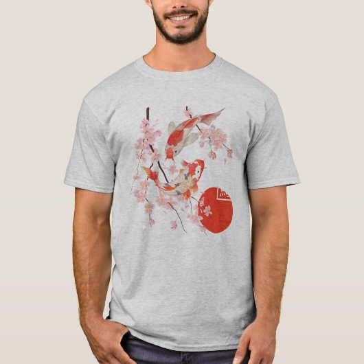 T-shirt Cherry Blossom Koi Carp Fish Japanese Sakura Graph (Devant)