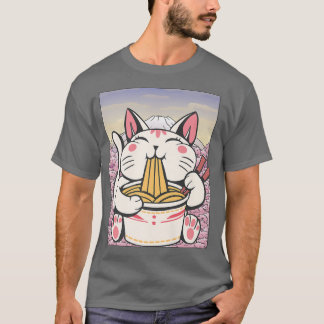 T-shirt Cherry Blossom Ramen Cat Kawaii