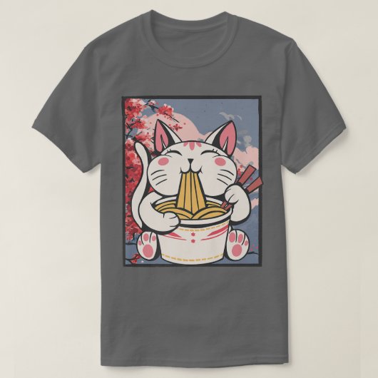 T-shirt Cherry Blossom Ramen Cat Kawaii (Design devant)