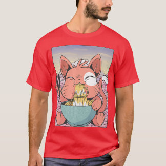 T-shirt Cherry Blossom Ramen Cat Kawaii