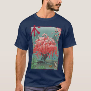 T-shirt Cherry Blossom Retro Bloc Vintage en bois Japonais
