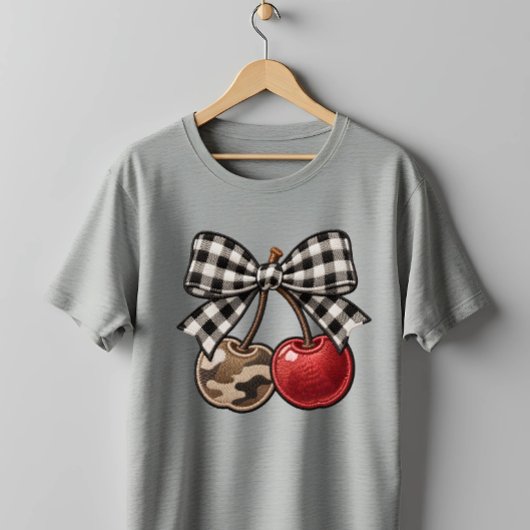T-shirt Cherry Bomb Camo & Plaid Faux-Embroidery