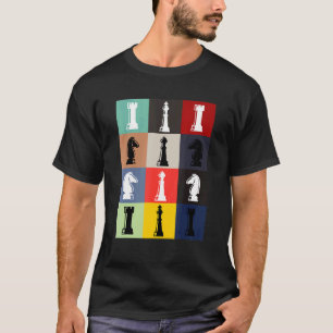 T-shirt Chess Board Pop Art Style Chess Pieces Chess Jeu d