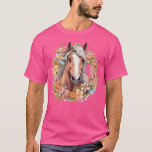 T-shirt Cheval à cheval avec des fleurs