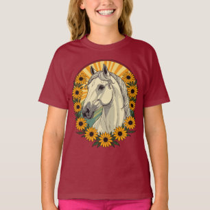 T-shirt Cheval à cheval et fleurs de Susan aux yeux noirs