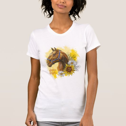 T-shirt Cheval à main avec plantes et fleurs (Devant)
