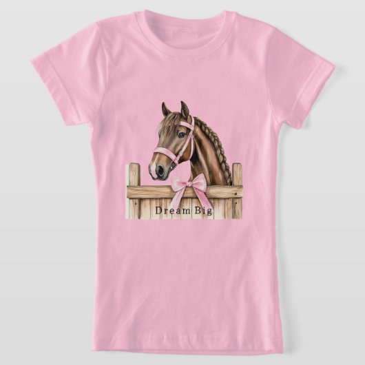 T-Shirt Cheval à ruban rose (Poser)