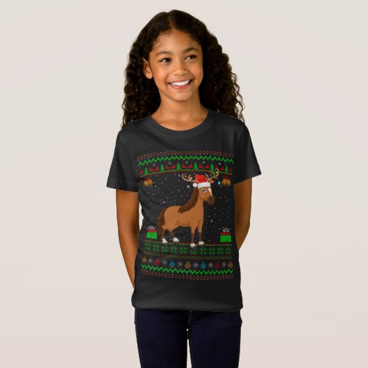 T-Shirt Cheval Amant Santa Chapeau Correspondant Cheval la (Devant entier)