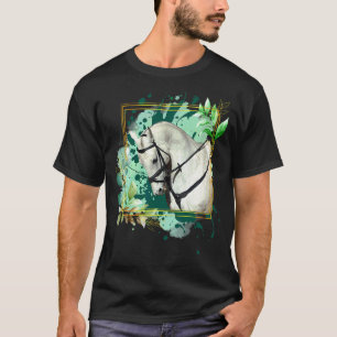 T-shirt Cheval anglais gris de dressage avec bordure de fl
