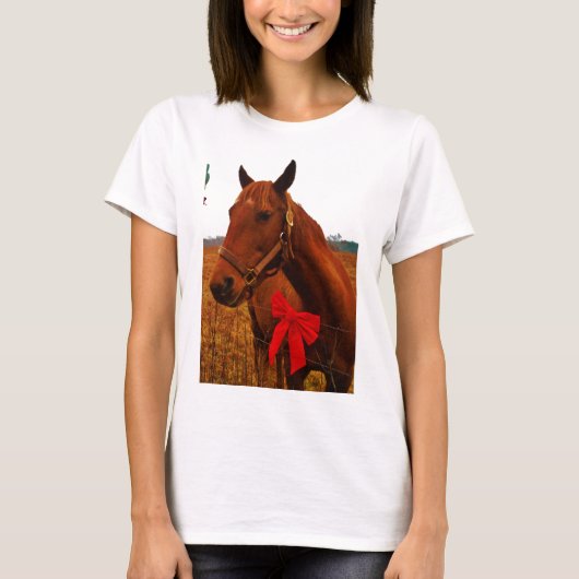 T-shirt Cheval avec Bow rouge (Devant)