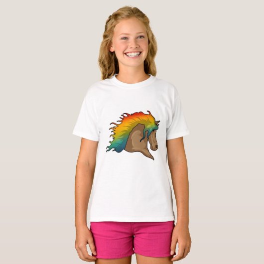 T-shirt Cheval avec cheveux arc-en-ciel (Devant entier)