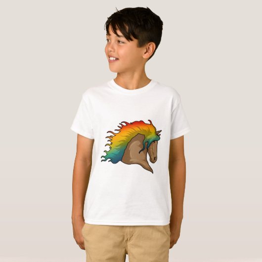 T-shirt Cheval avec cheveux arc-en-ciel (Devant entier)