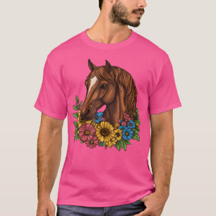 T-shirt Cheval Avec Fleurs Cheval Et Cavalerie