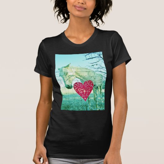 T-shirt Cheval Blanc Coeur Rouge Saint Valentin (Devant)
