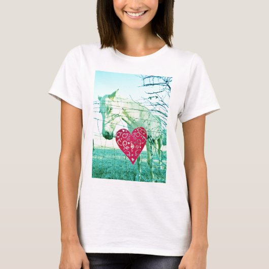 T-shirt Cheval Blanc Coeur Rouge Saint Valentin (Devant)