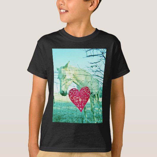 T-shirt Cheval Blanc Coeur Rouge Saint Valentin (Devant)