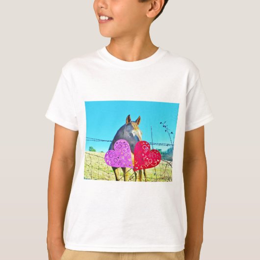 T-shirt Cheval blanc et Brown Valentine Coeurs (Devant)