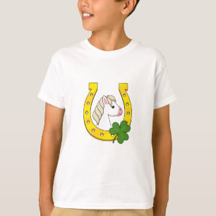 T-shirt Cheval blanc mignon avec Chaussure de Cheval d'or,
