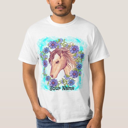 T-shirt Cheval bleu marguerite (Devant)