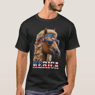 T-shirt Cheval Blonde Mullet Wig 4 juillet Amérique USA Fu