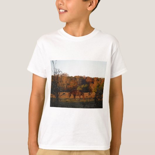 T-shirt Cheval Brown rouge, bois d'automne. (Devant)
