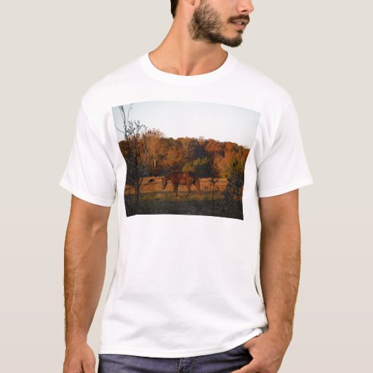 T-shirt Cheval Brown rouge, bois d'automne. (Devant)