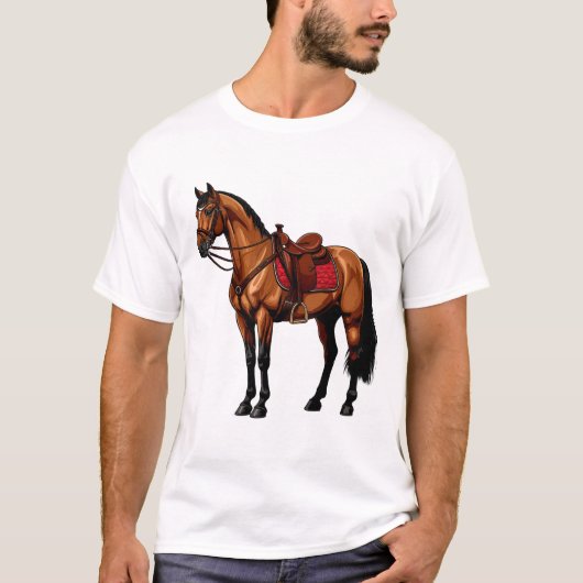 T-shirt Cheval Brun Avec Selle (Devant)