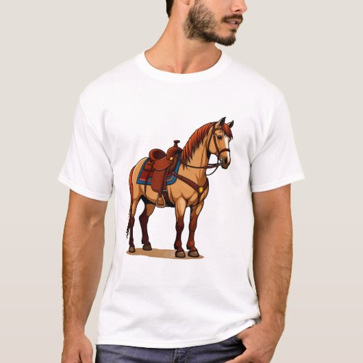 T-shirt Cheval Brun Avec Selle (Devant)