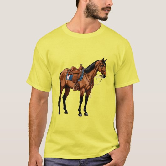T-shirt Cheval Brun Avec Selle (Devant)