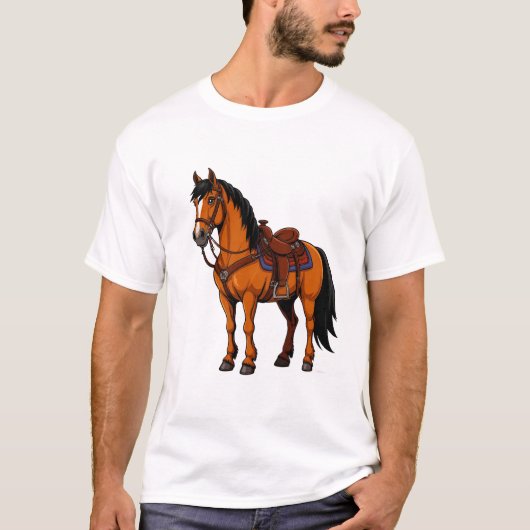 T-shirt Cheval Brun Avec Selle (Devant)