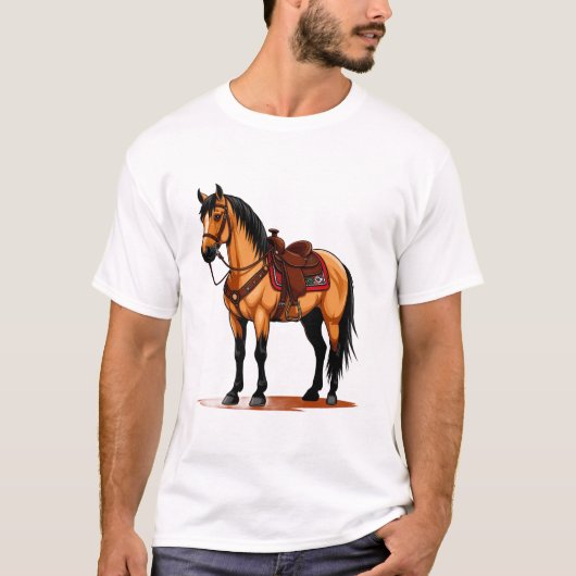 T-shirt Cheval Brun Avec Selle (Devant)
