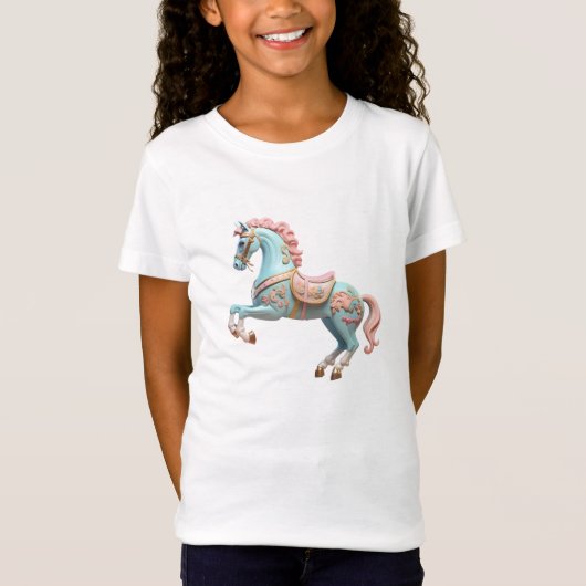 T-Shirt Cheval carrousel rose et bleu (Devant)